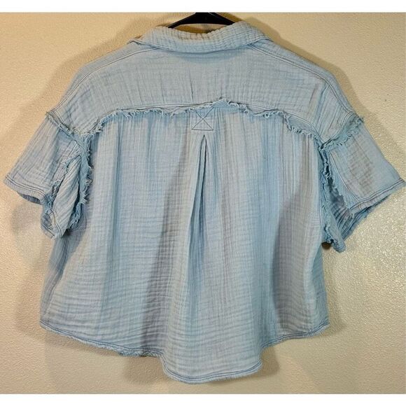 Free People Full Of Light Cotton Tie-Front Light Blue Shirt Women's Small - Picture 4 of 10